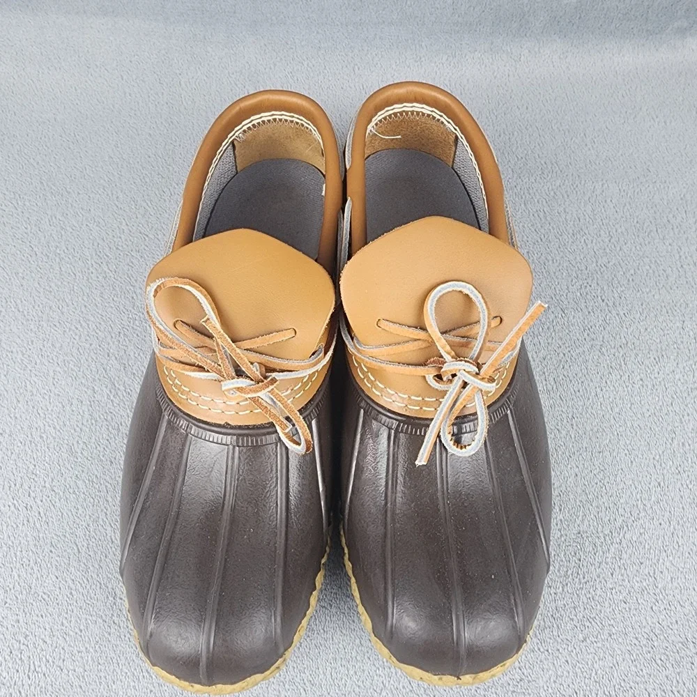 LL Bean Boots Mens 9M Rubber Moc Duck Shoes Brown Leather Low